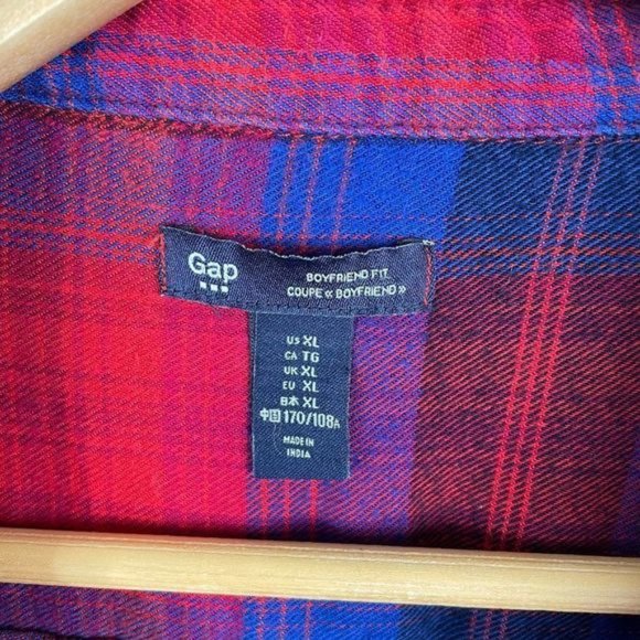 Gap Crop?Cut Off Long?Sleeve Button Down Shirt Top Blue Red XL - Picture 2 of 3